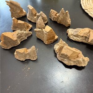 Decorative Folk Art Wood Bark Hand Carved Fairy House set of 9